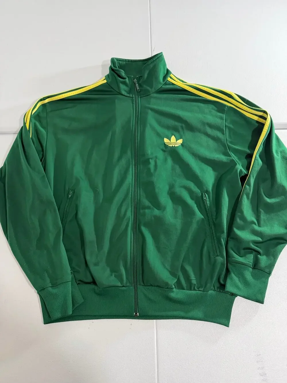 Adidas Originals Track Jacket Men's Size XL Green Yellow Trefoil Full Zip